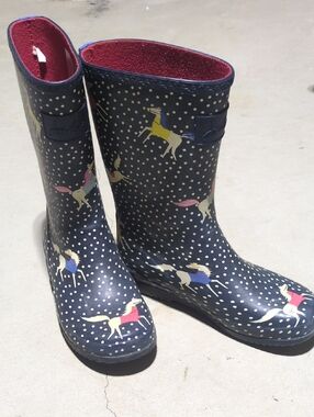 Joules Kids Navy Polka Dot Horse Rain Boots Size 3